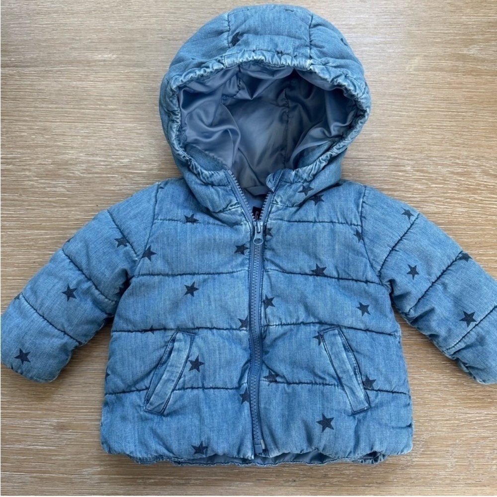 Baby Gap girls chambray denim soft star design puffer jacket coat 12-18 months